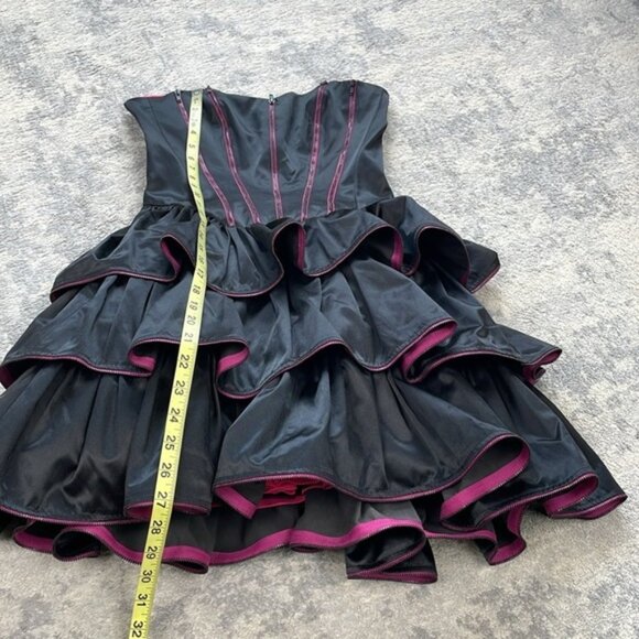 NWT Betsey Johnson Black Label Black Pink Zipper Corset Mini Dress Tiered Sz 2 - Picture 11 of 15